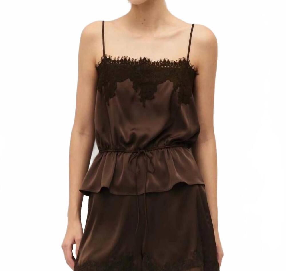 NEW ELODIE diora satin lace tank top in chocolate